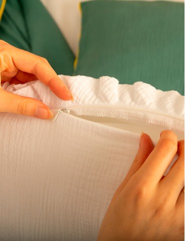 Cotton pillowcase with decorative ruffles on 4 sides