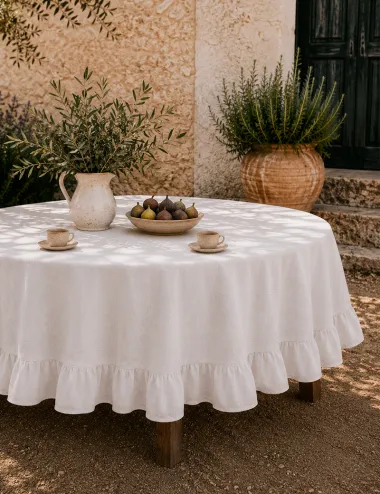 White Round Linen Tablecloth 140 cm | 100% Linen