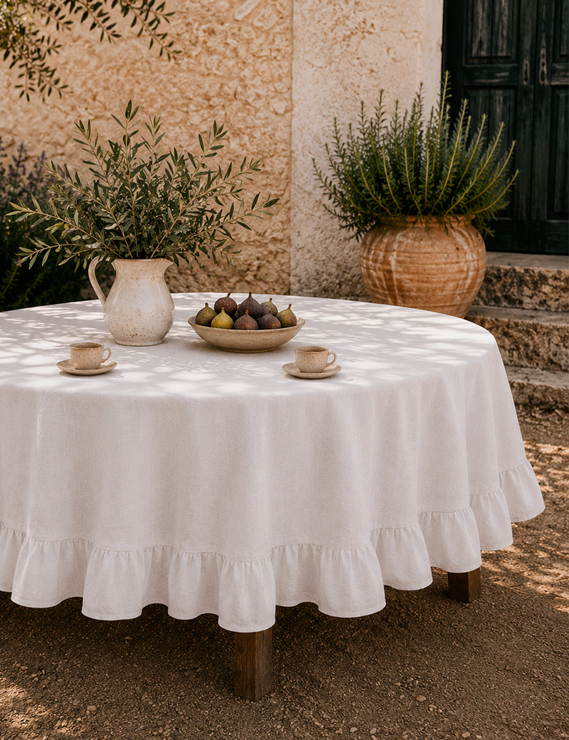 White Round Linen Tablecloth 140 cm | 100% Linen