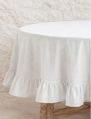 White Round Linen Tablecloth 140 cm | 100% Linen