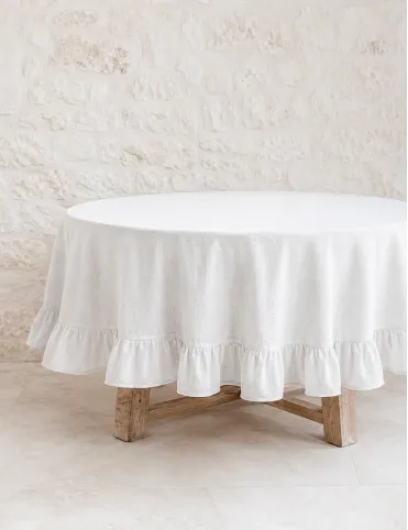 White Round Linen Tablecloth 140 cm | 100% Linen