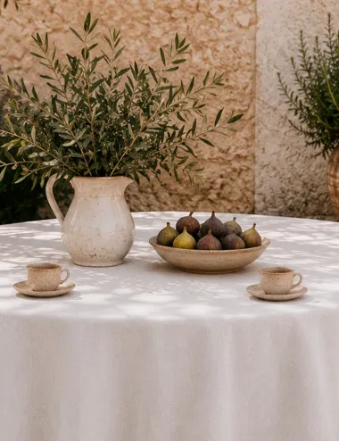 White Round Linen Tablecloth 140 cm | 100% Linen