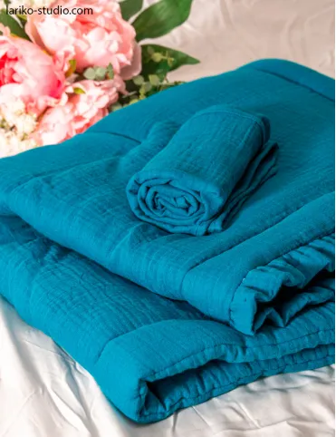 3 in 1 Muslin horn/ Baby envelope / mat / baby blanket 80x80 cm turquoise