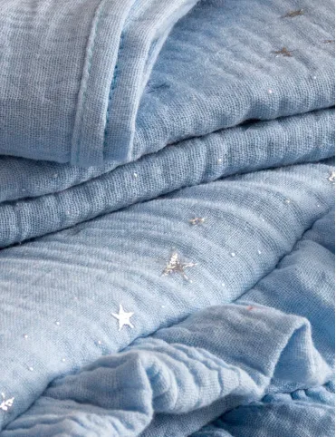 3 in 1 Muslin horn/ Baby envelope / mat / baby blanket 80x80 cm Sky blue stars