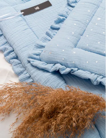 3 in 1 Muslin horn/ Baby envelope / mat / baby blanket 80x80 cm Sky blue stars