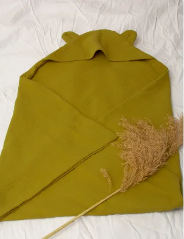 Towel Teddy bear with baby hood in muslin Mango Mojito