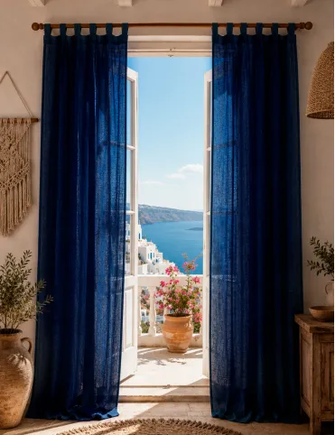 Blue Curtain for Window Made of Muslin | Soft Breathable Semi-Sheer 100% Cotton Double Gauze Curtain
