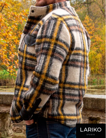 Warm men's sheep wool plaid jacket Oliver