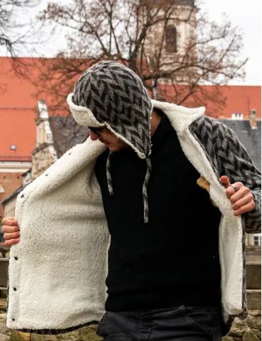 Men's Warm Shearling Jacket with Geometric Pattern