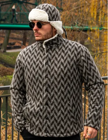 Men's Warm Shearling Jacket with Geometric Pattern