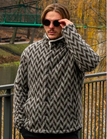Men's Warm Shearling Jacket with Geometric Pattern