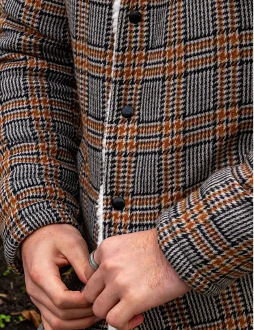 Mens Brown Check Wool Jacket with Sherpa Lining - Country Style Limited Edition