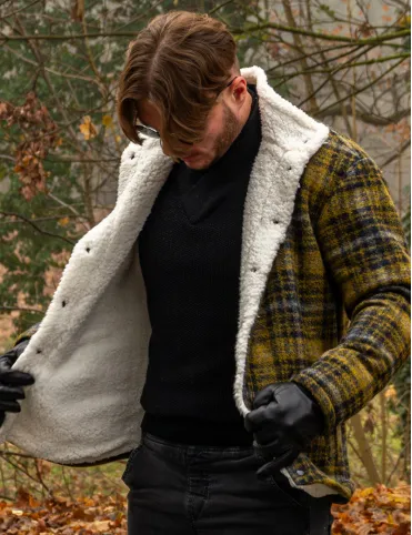 Men's Plaid Wool Jacket with Warm Sherpa Lining