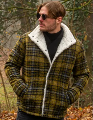 Men's Plaid Wool Jacket with Warm Sherpa Lining