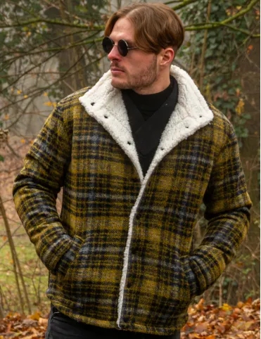 Men's Plaid Wool Jacket with Warm Sherpa Lining