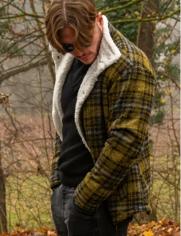Men's Plaid Wool Jacket with Warm Sherpa Lining