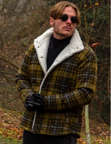 Men's Plaid Wool Jacket with Warm Sherpa Lining