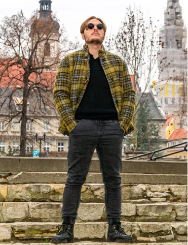 Men's Wool Jacket with Lining "Mustard Classic". Warm Shirt. Great Gift for Him