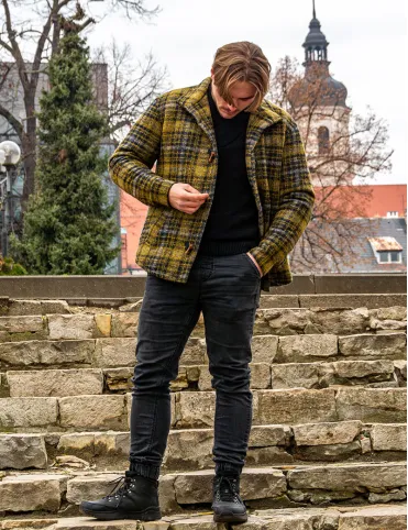 Men's Wool Jacket with Lining "Mustard Classic". Warm Shirt. Great Gift for Him