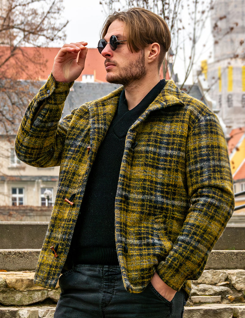 Men's Wool Jacket with Lining "Mustard Classic". Warm Shirt. Great Gift for Him