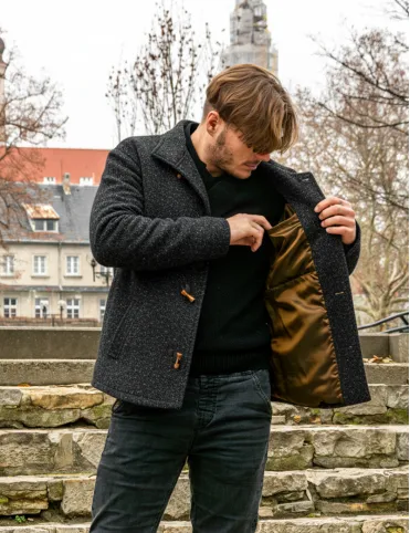 Black men's jacket with wooden decorative buttons Louis