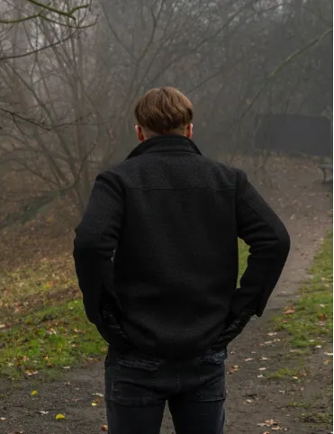 Black men's jacket with wooden decorative buttons Louis