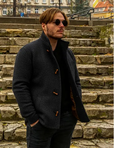 Black men's jacket with wooden decorative buttons Louis