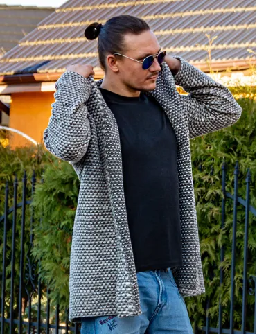 Men’s wool cardigan with hood, beige, warm boho sweater – perfect as a gift, Unisex Cardigan