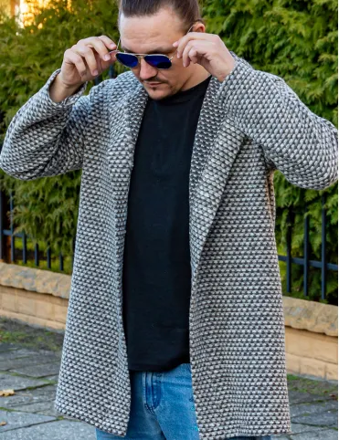 Men’s wool cardigan with hood, beige, warm boho sweater – perfect as a gift, Unisex Cardigan