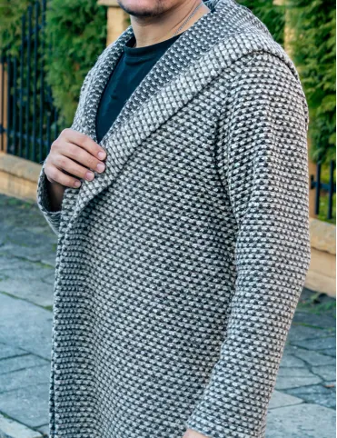 Men’s wool cardigan with hood, beige, warm boho sweater – perfect as a gift, Unisex Cardigan