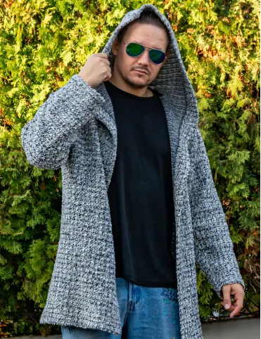 Men’s wool cardigan with hood,  light grey, warm boho sweater – perfect as a gift, Unisex Cardigan