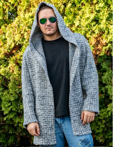 Men’s wool cardigan with hood,  light grey, warm boho sweater – perfect as a gift, Unisex Cardigan