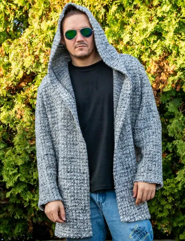 Men’s wool cardigan with hood,  light grey, warm boho sweater – perfect as a gift, Unisex Cardigan