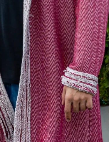 Unisex Cotton Festival Cardigan — Red-Pink, Hooded, Extended Length Ethnic style