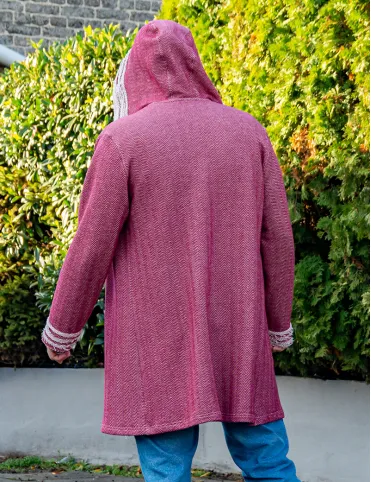 Unisex Cotton Festival Cardigan — Red-Pink, Hooded, Extended Length Ethnic style