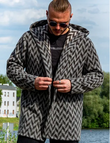 Wool Cardigan with Hood, Gray, Warm Boho Sweater - Ideal as a Gift, Unisex Cardigan