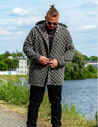 Wool Cardigan with Hood, Gray, Warm Boho Sweater - Ideal as a Gift, Unisex Cardigan