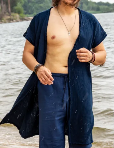 Long Boho-Style Cotton Muslin Cardigan