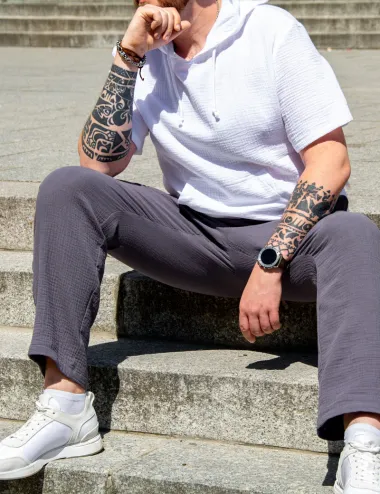 Gray men's muslin pants
