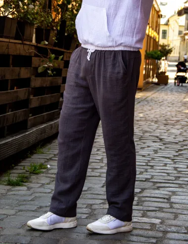 Gray men's muslin pants