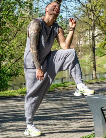 Men's harem pants with elastic waistband, lightweight harem pants, meditation and yoga clothing, Bali