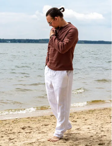 Men's linen trousers with pockets - 100% natural linen, different colors, loose fit, handmade