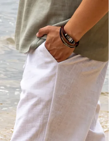 Men's linen trousers with pockets - 100% natural linen, different colors, loose fit, handmade