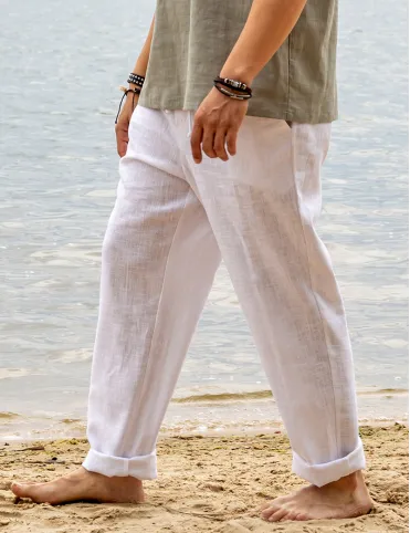 Men's linen trousers with pockets - 100% natural linen, different colors, loose fit, handmade