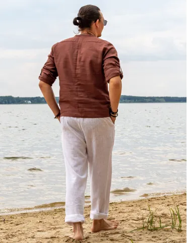 Men's linen trousers with pockets - 100% natural linen, different colors, loose fit, handmade