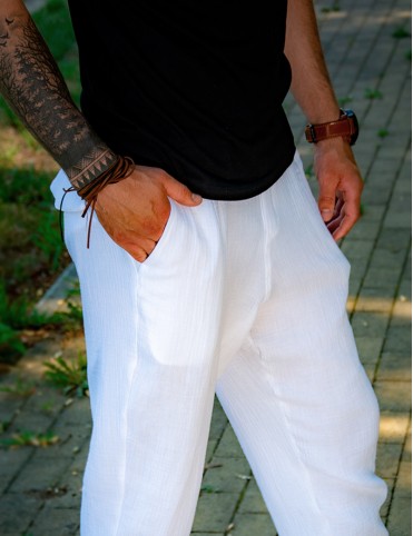  White men's muslin pants with pockets