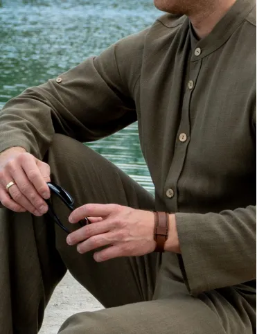 Men's green natural linen shirt