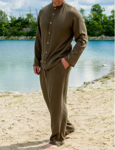 Men's green natural linen shirt