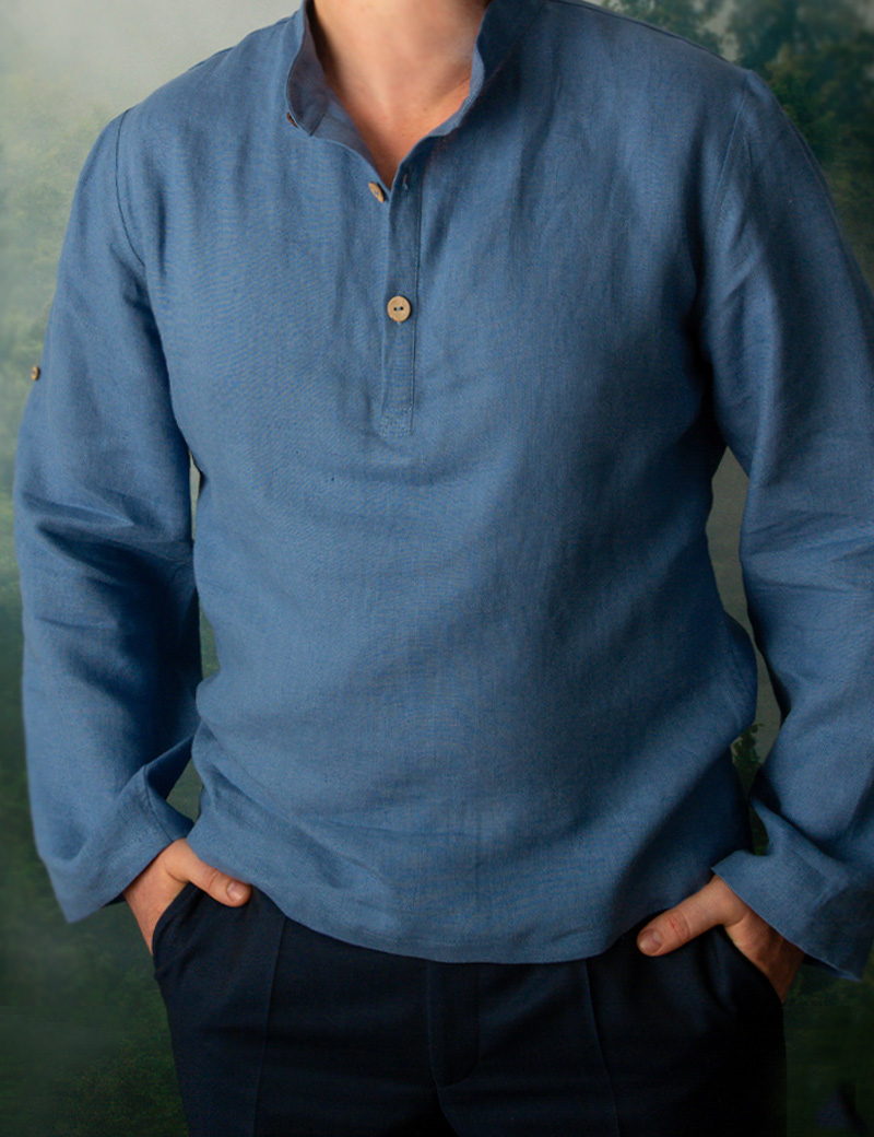 Leinenhemd für Männer. Klassisches Leinenhemd mit langen Ärmeln und Knöpfen. 100% dichtes Leinen. Sommerhemd.