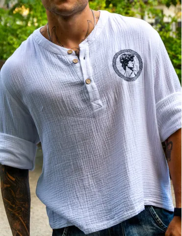 Herrenhemd aus Baumwolle mit Stickerei im Boho-Stil, Modell David